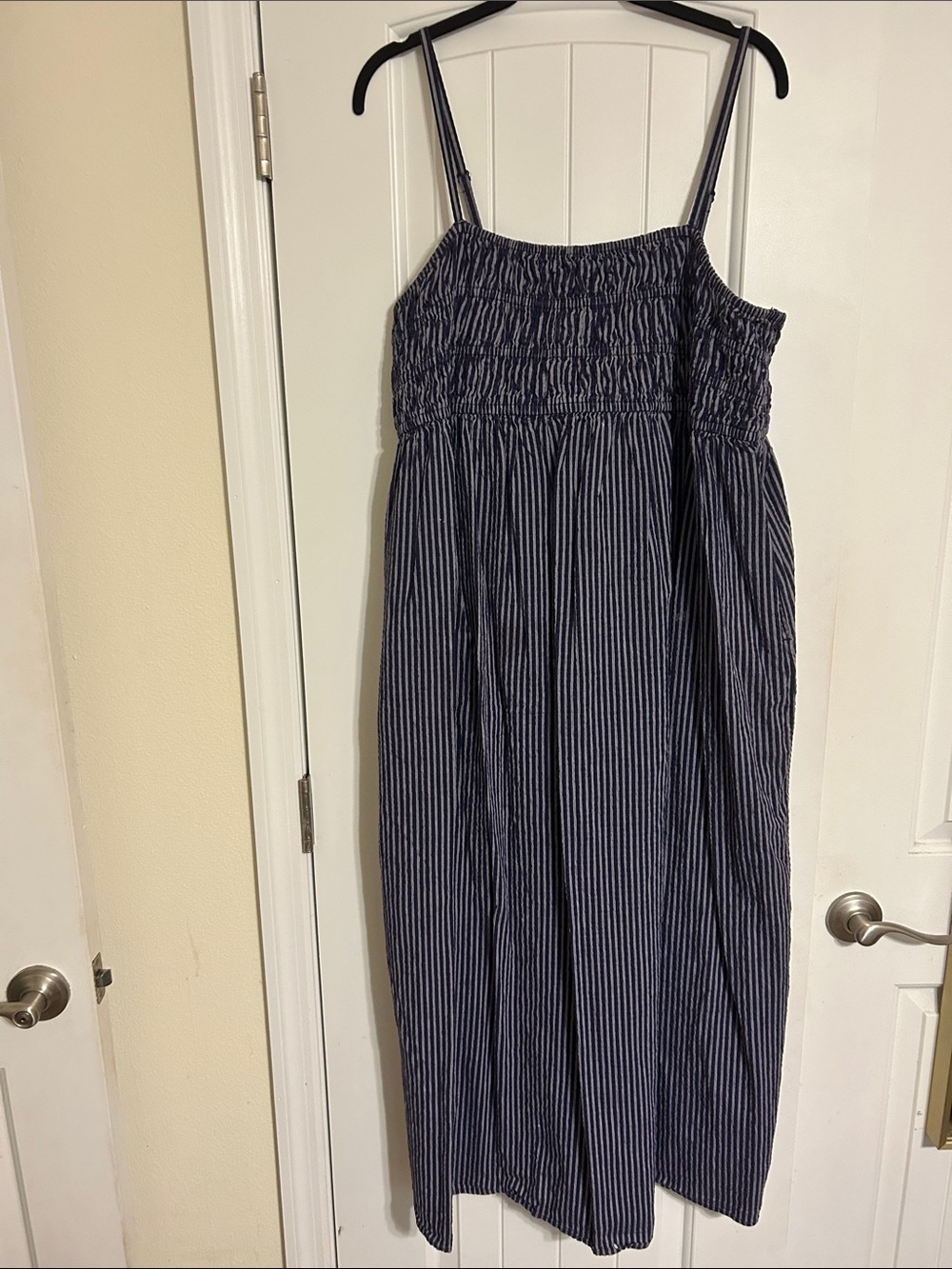 a new day Navy & White Vertical Stripe Smocked Maxi Dress